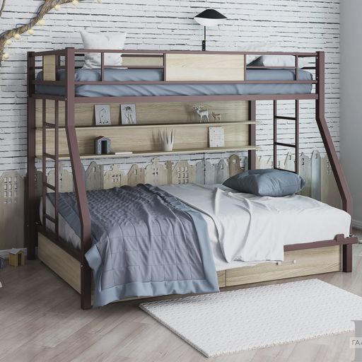 Двухъярусная кровать «Гранада ПЯ 140» с ящиками и полками